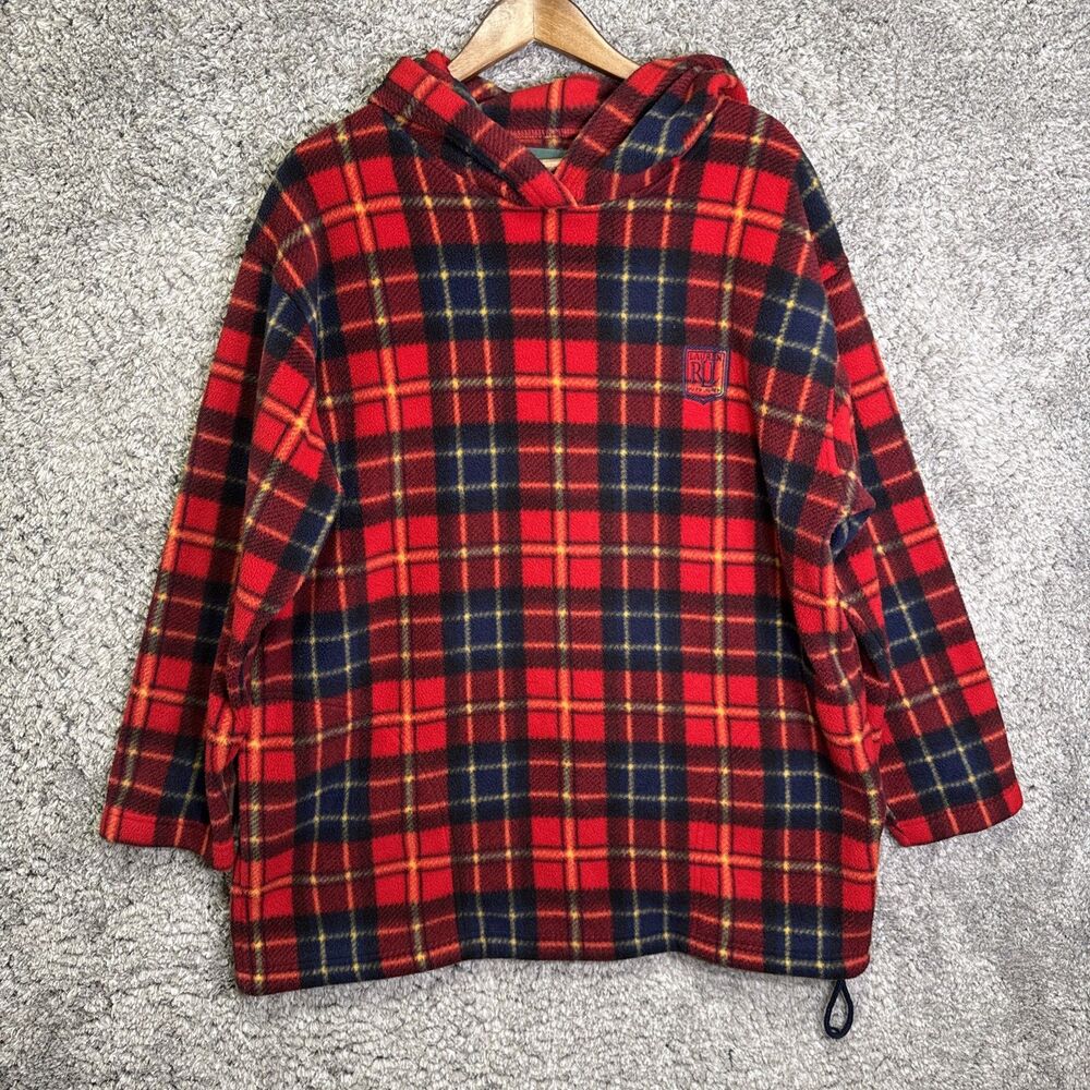 Vtg 90s Women's Lauren Ralph Lauren Red Plaid Fleece Pullover Sweater Sz Medium